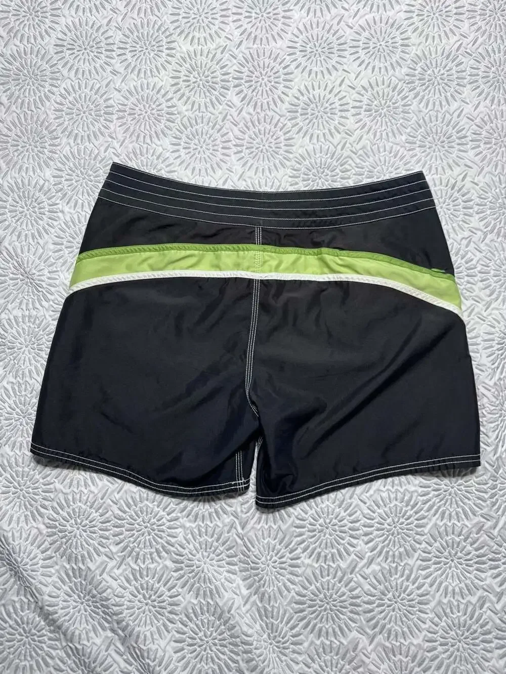Speedo Men's Board Shorts Swim Trunks Black with Green Accent
